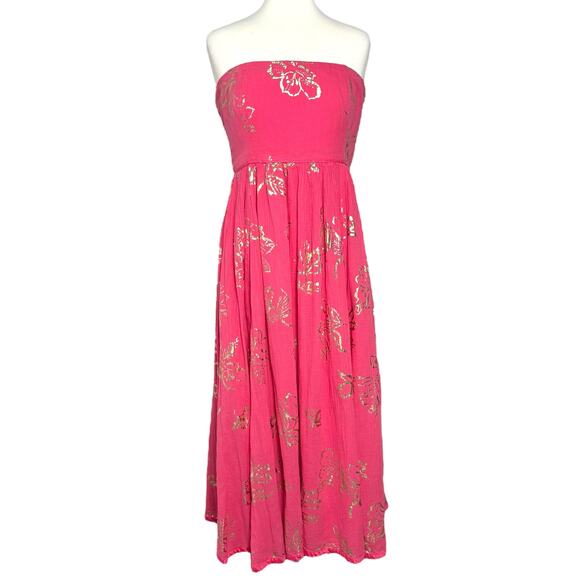 Free People Baja Babe Sleeveless Maxi Dress in Pink & Gold - Size L/XL - Picture 1 of 14